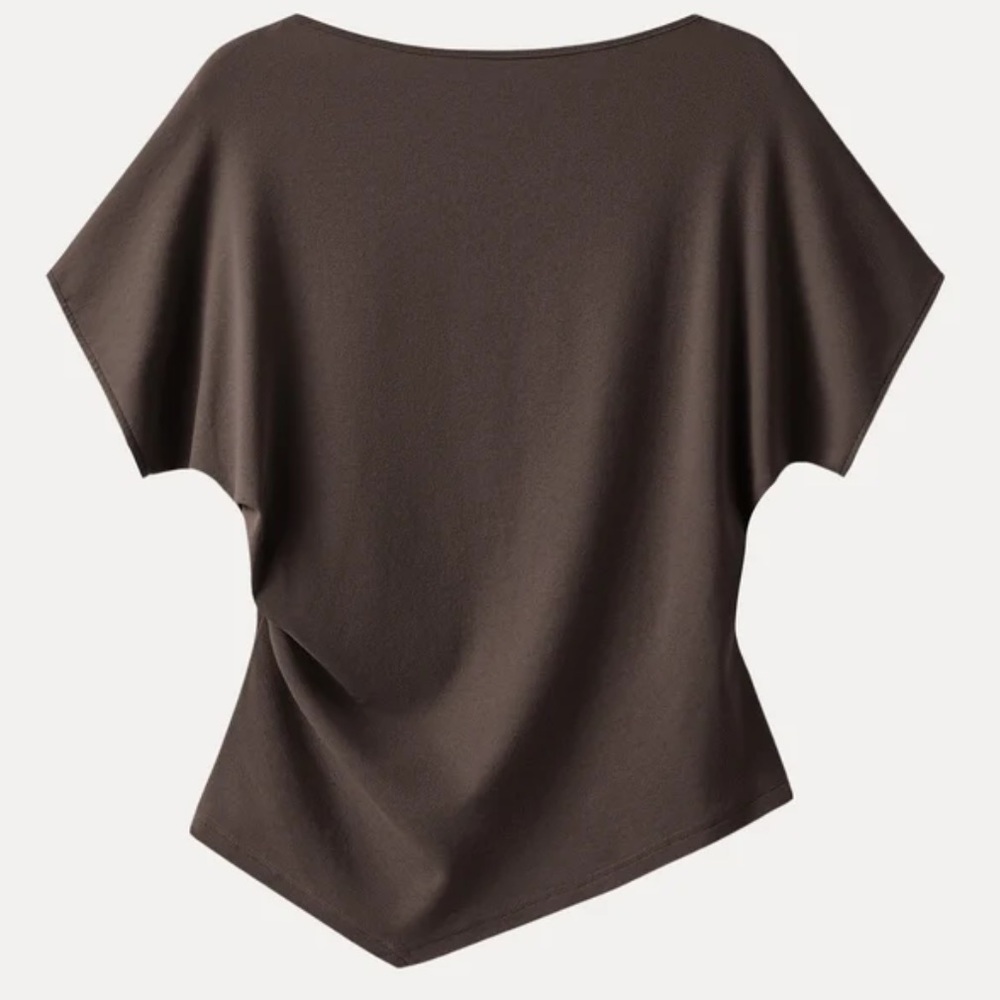 OGL Cotton Lyocell Boatneck Angled Summer Tee Espresso Size Large New with Tags